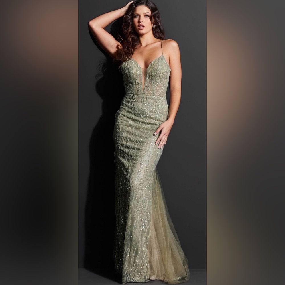 NWT JOVANI Sz 12 Green Back Zip Lined Sm Train #39292